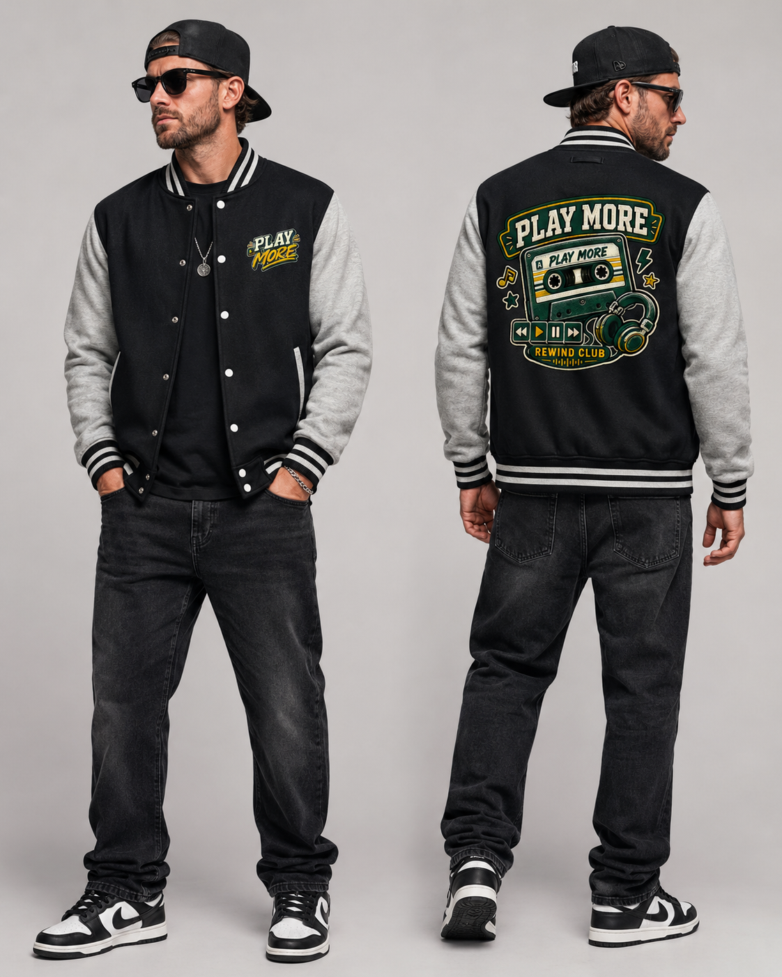 PLAY MORE  Rewind Club Letterman Jacket