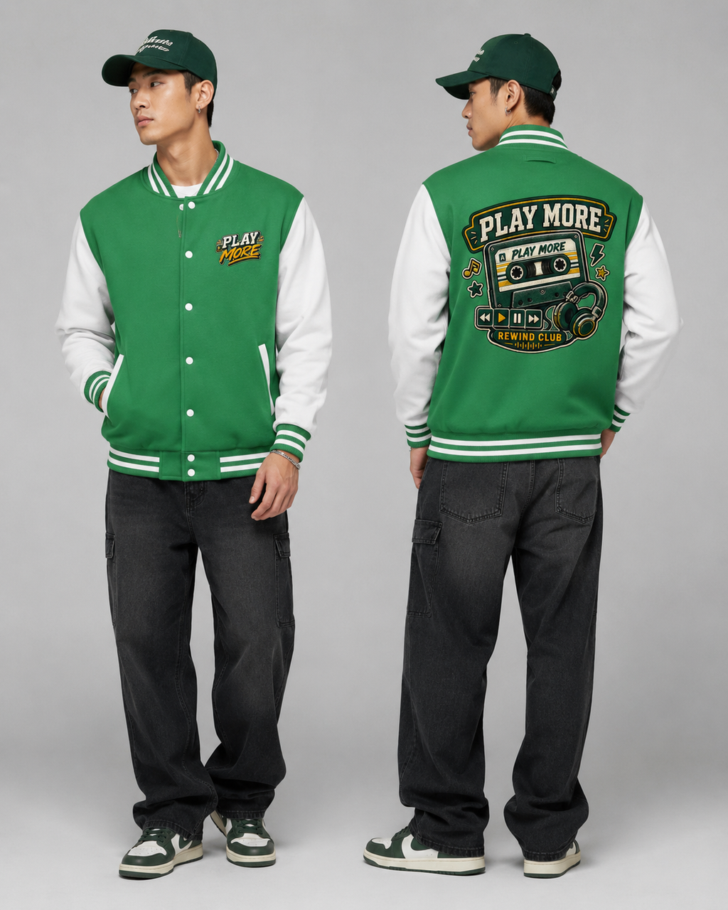PLAY MORE  Rewind Club Letterman Jacket