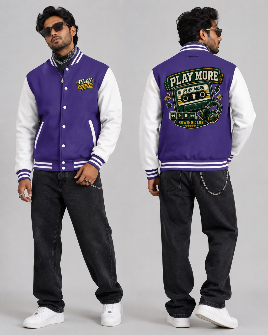 PLAY MORE  Rewind Club Letterman Jacket