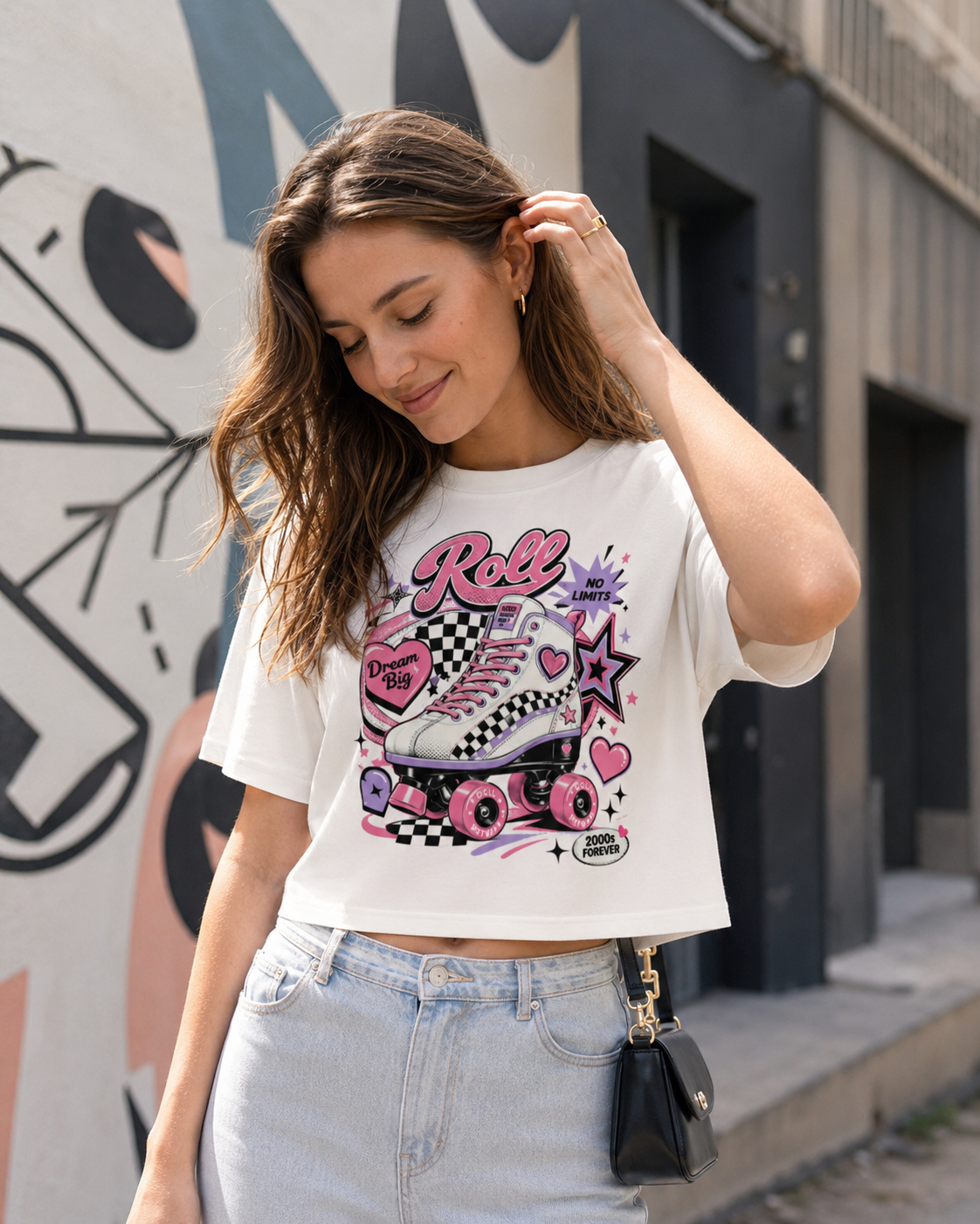 Crop Top Femme “Roll No Limits” – Roller Rétro Années 2000