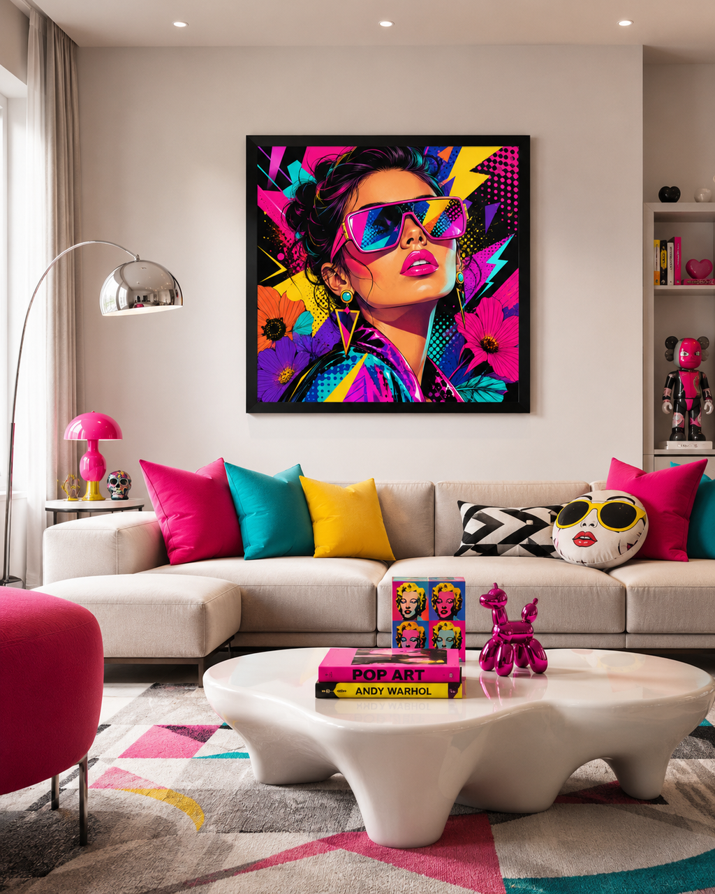 Tableau Pop Art Glamour – Portrait Féminin Coloré avec Lunettes Néon