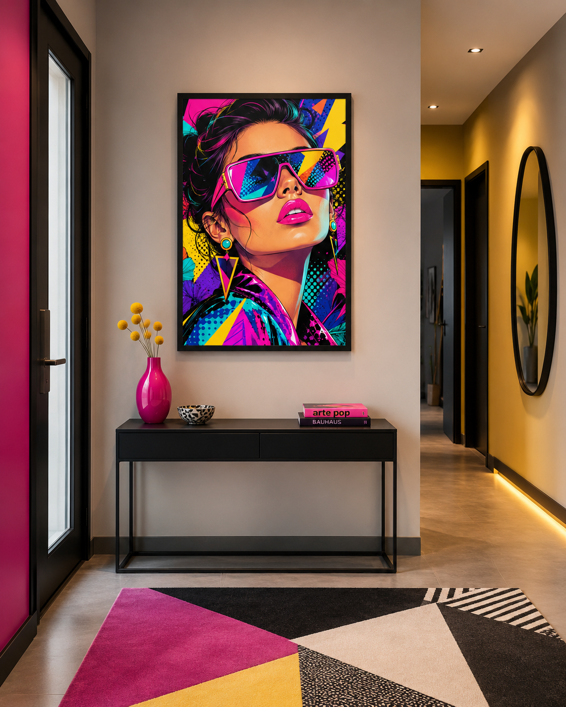 Tableau Pop Art Glamour – Portrait Féminin Coloré avec Lunettes Néon