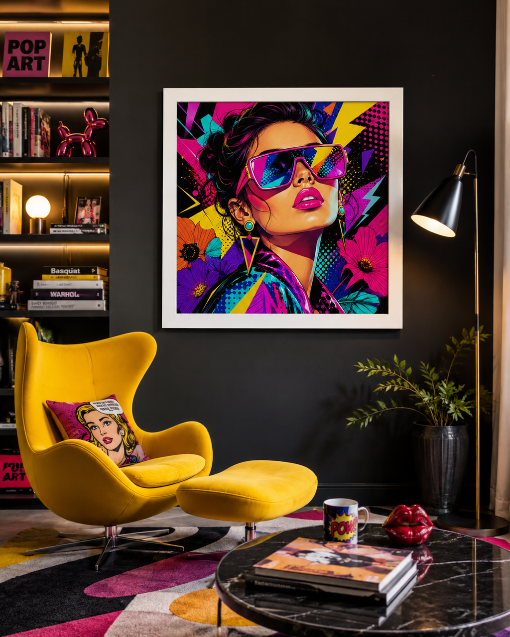 Tableau Pop Art Glamour – Portrait Féminin Coloré avec Lunettes Néon