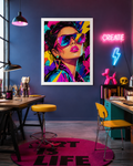 Tableau Pop Art Glamour – Portrait Féminin Coloré avec Lunettes Néon