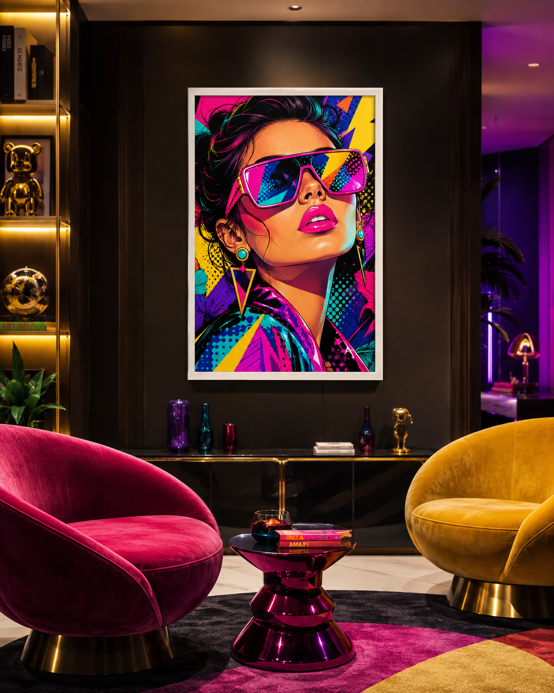 Tableau Pop Art Glamour – Portrait Féminin Coloré avec Lunettes Néon