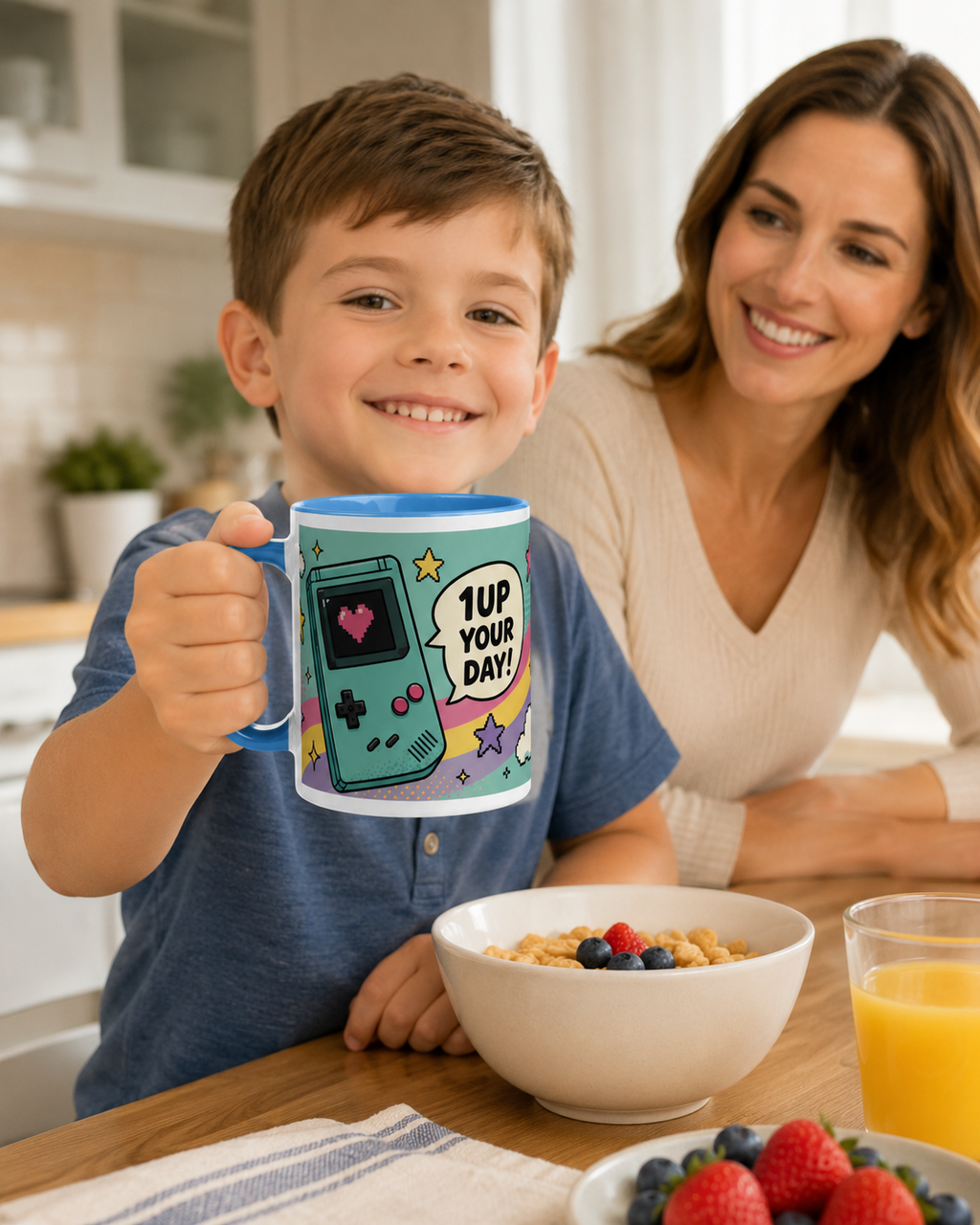 Mug rétro gaming “1UP Your Day” – Tasse colorée pour petits et grands