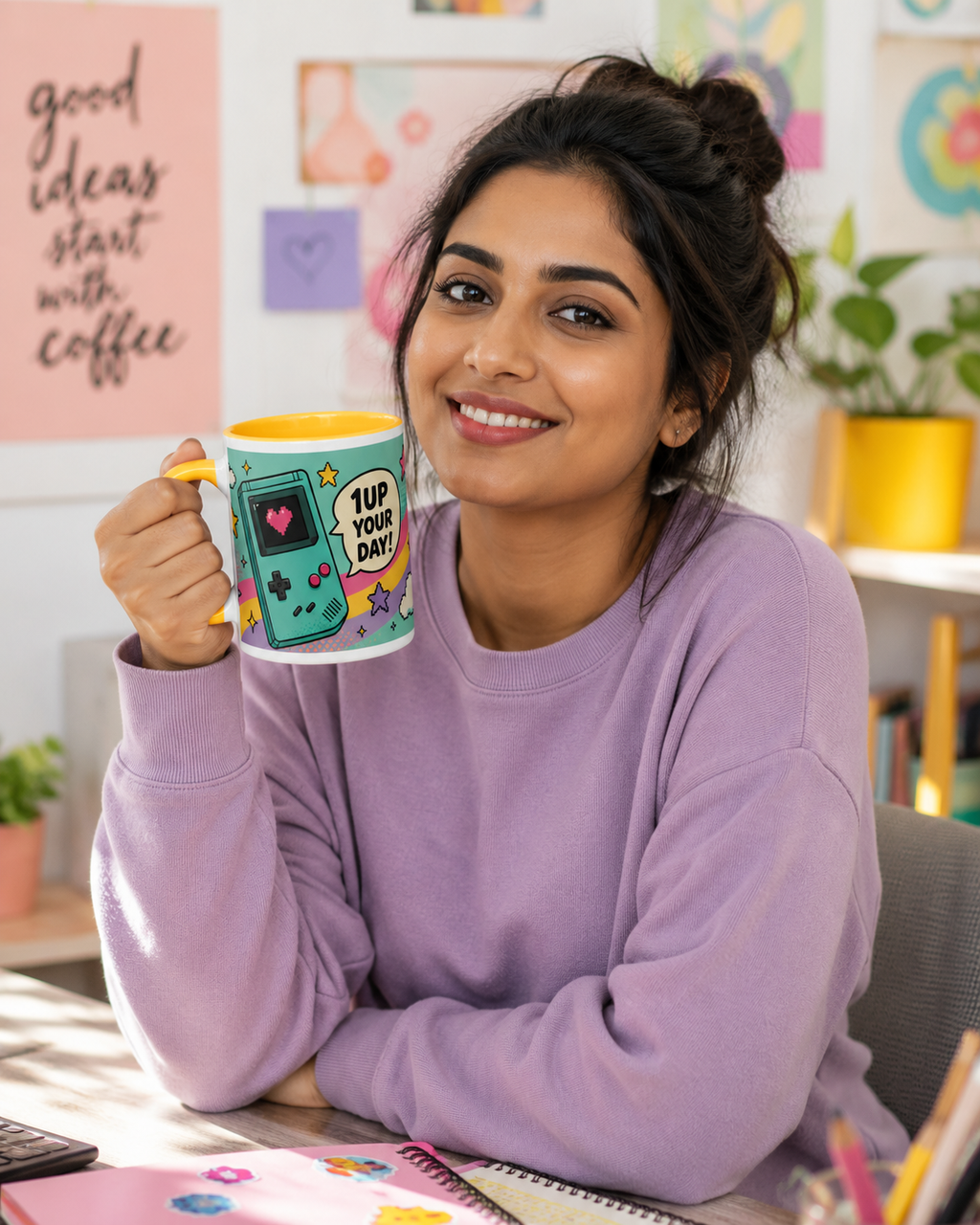 Mug rétro gaming “1UP Your Day” – Tasse colorée pour petits et grands