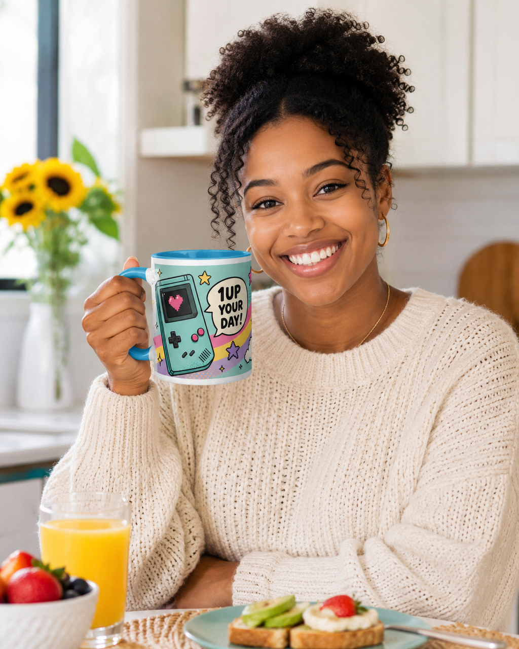 Mug rétro gaming “1UP Your Day” – Tasse colorée pour petits et grands