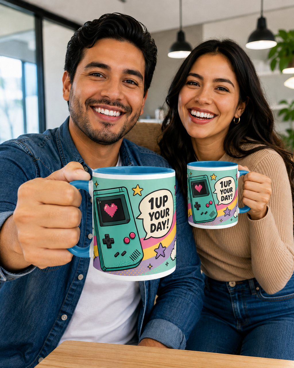 Mug rétro gaming “1UP Your Day” – Tasse colorée pour petits et grands