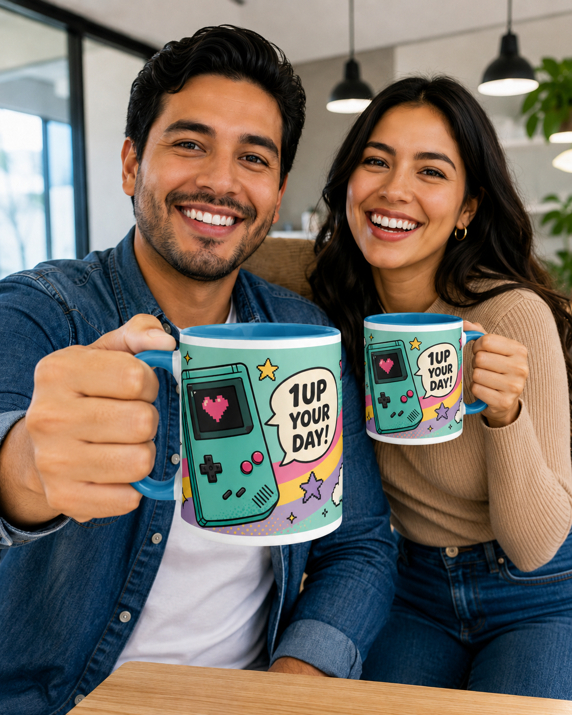 Mug rétro gaming “1UP Your Day” – Tasse colorée pour petits et grands