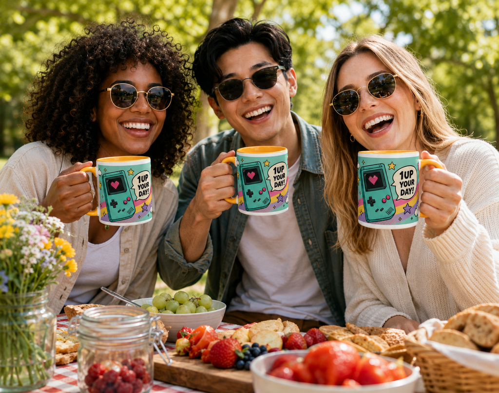 Mug rétro gaming “1UP Your Day” – Tasse colorée pour petits et grands
