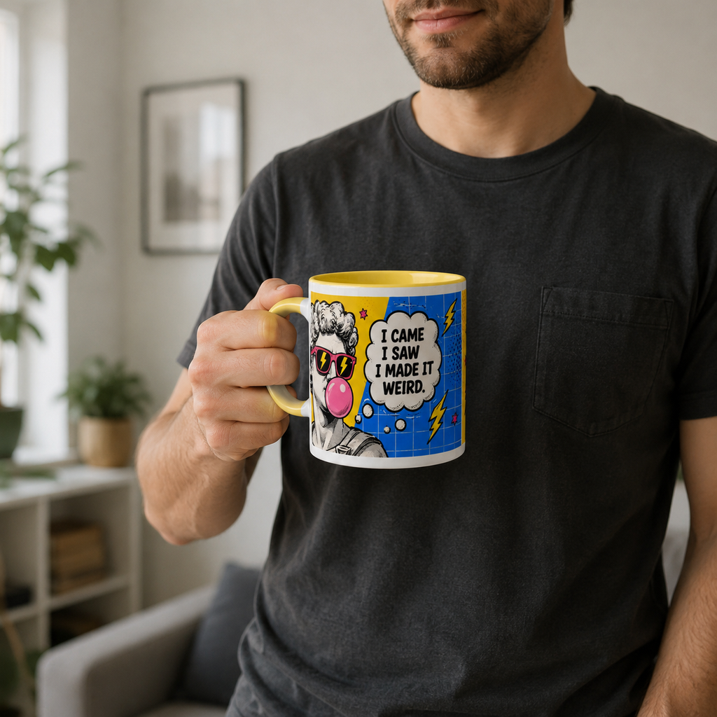 Mug Pop Art “I Came, I Saw, I Made It Weird” – Tasse Originale Jaune 325 ml