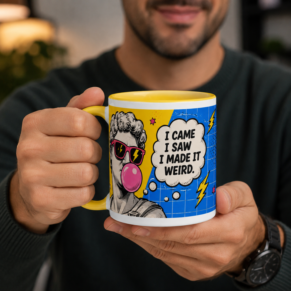 Mug Pop Art “I Came, I Saw, I Made It Weird” – Tasse Originale Jaune 325 ml