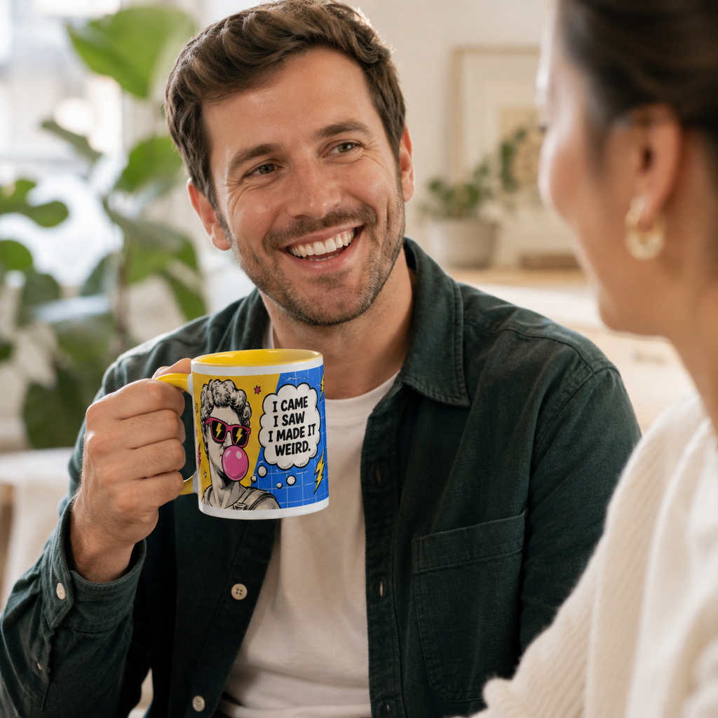 Mug Pop Art “I Came, I Saw, I Made It Weird” – Tasse Originale Jaune 325 ml