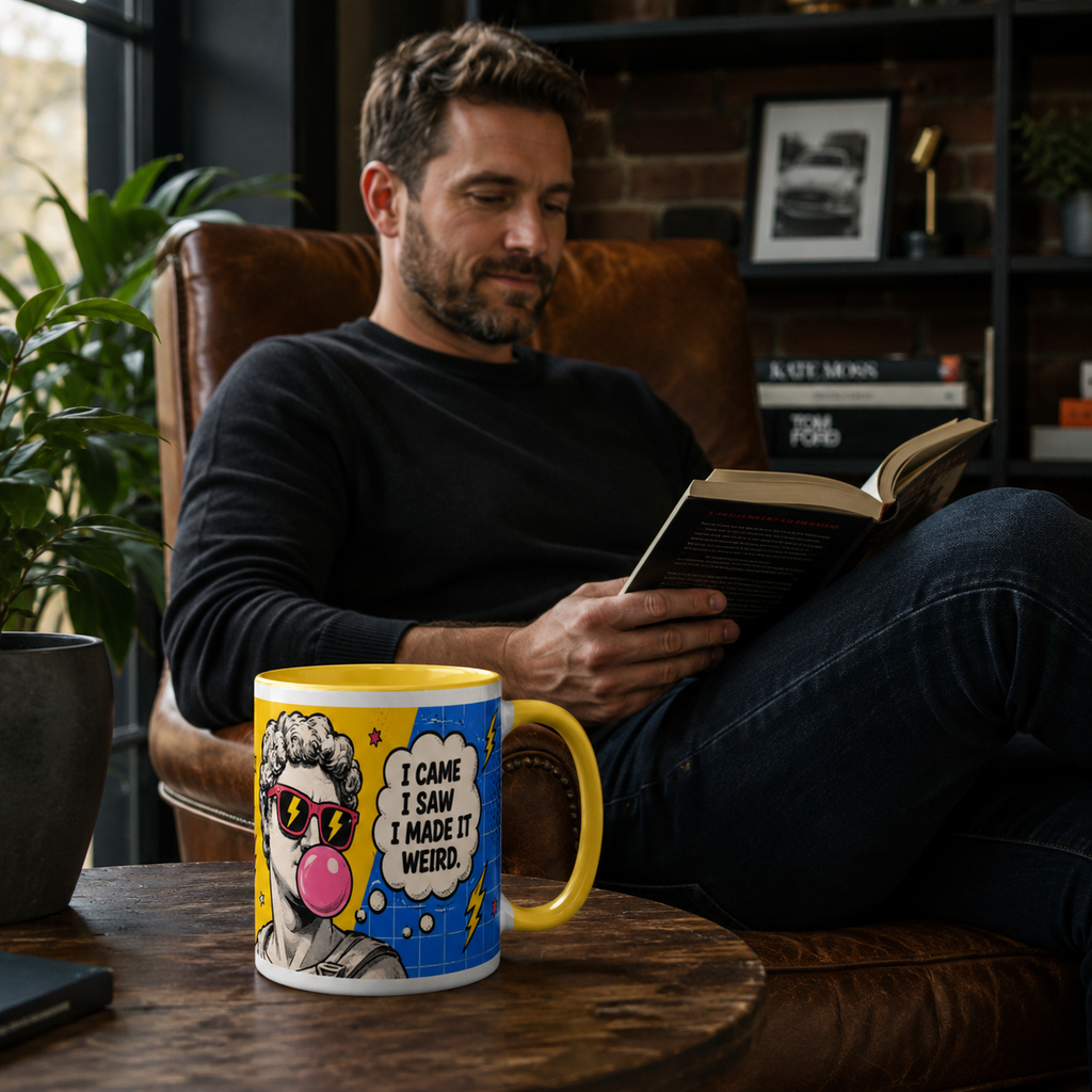 Mug Pop Art “I Came, I Saw, I Made It Weird” – Tasse Originale Jaune 325 ml