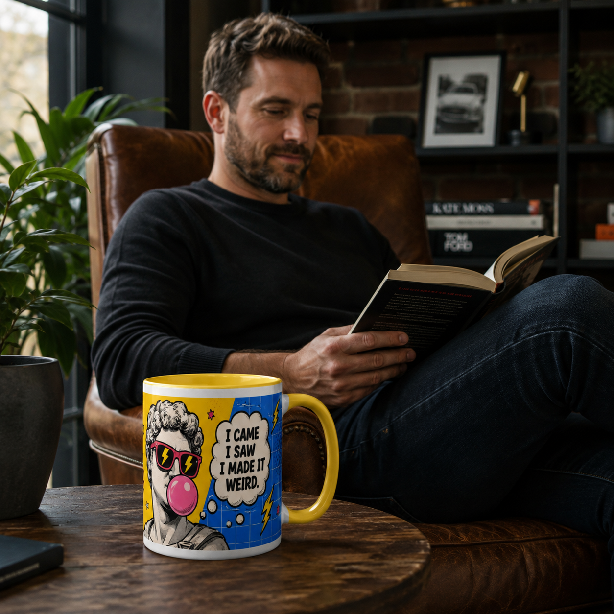 Mug Pop Art “I Came, I Saw, I Made It Weird” – Tasse Originale Jaune 325 ml
