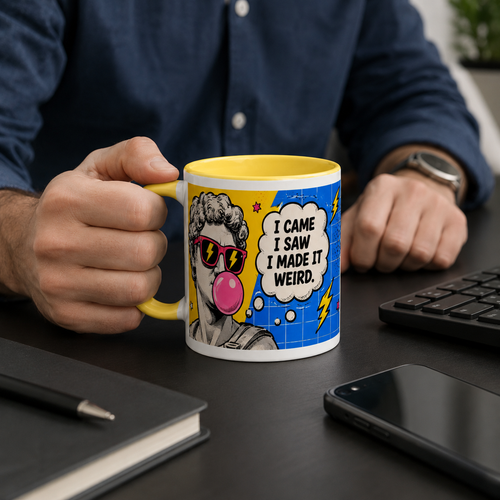 Mug Pop Art “I Came, I Saw, I Made It Weird” – Tasse Originale Jaune 325 ml
