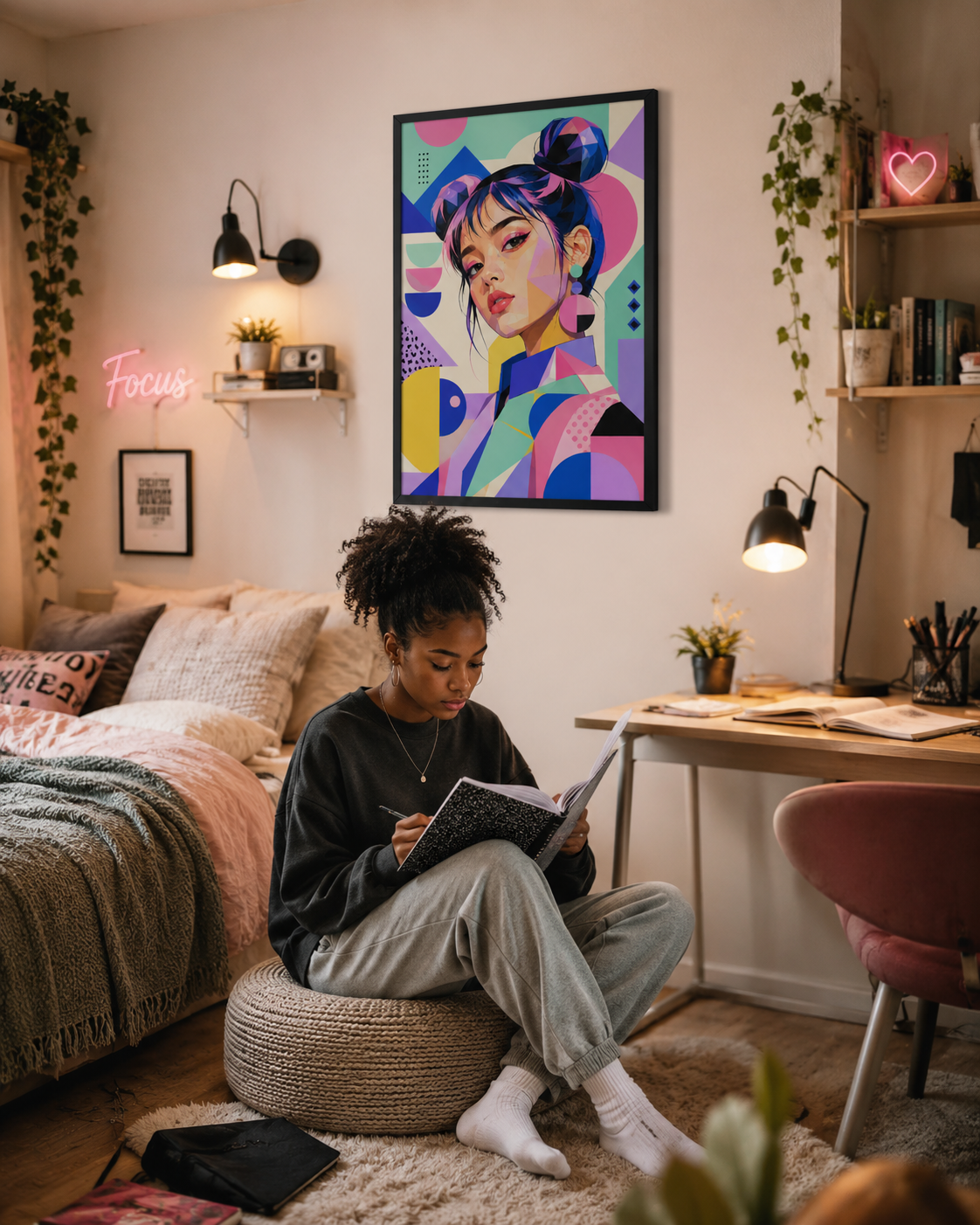 Portrait Pop Géométrique – Éclat Contemporain