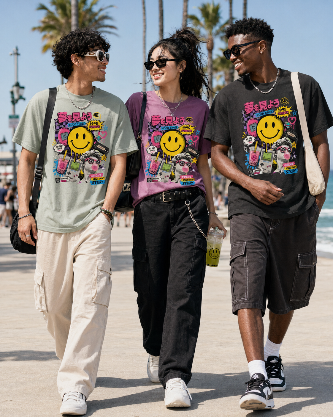 T-shirt Streetwear Rétro Smiley Y2K – Homme - Femme