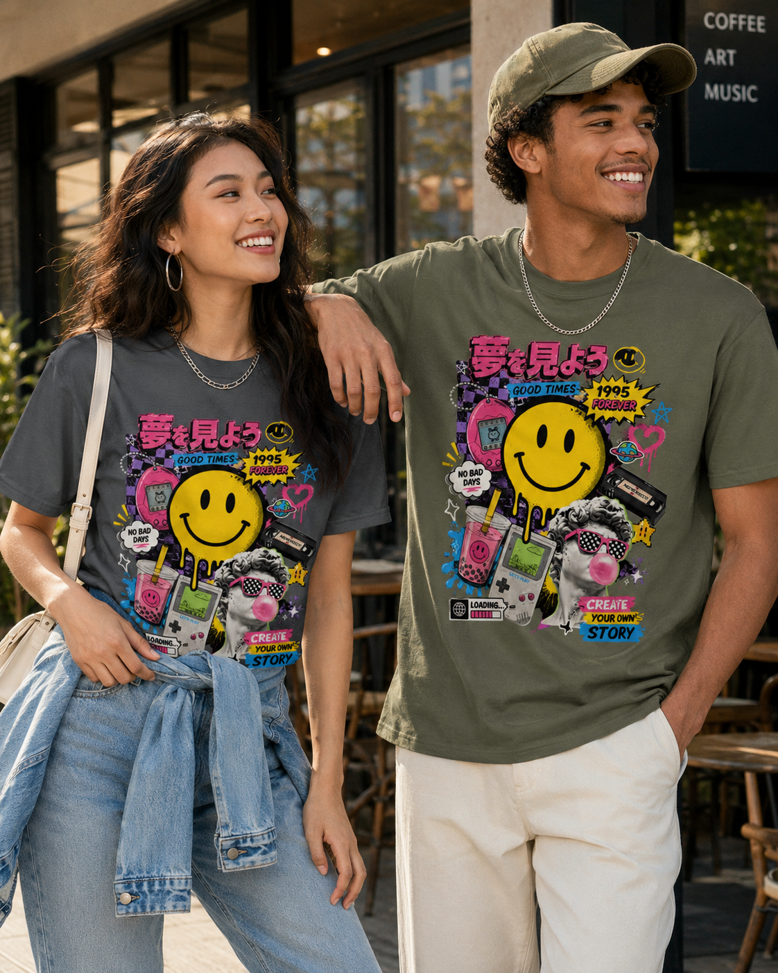 T-shirt Streetwear Rétro Smiley Y2K – Homme - Femme