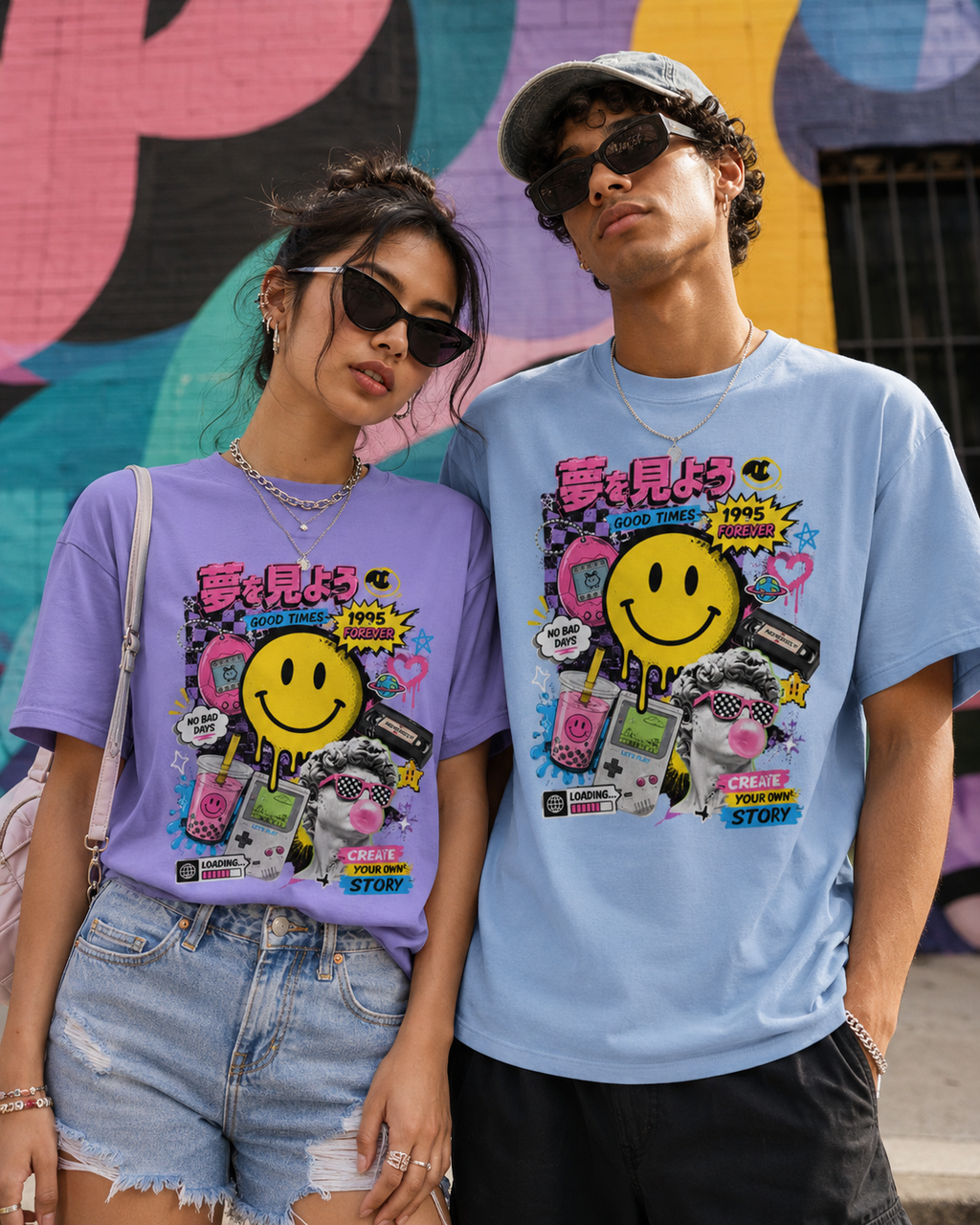 T-shirt Streetwear Rétro Smiley Y2K – Homme - Femme