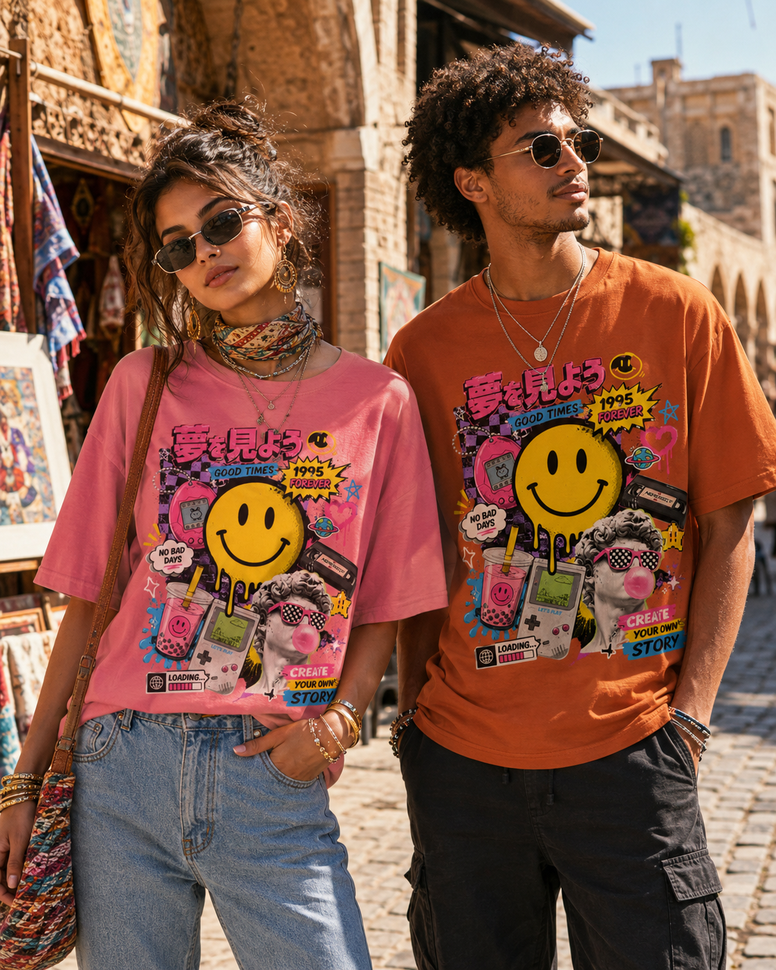 T-shirt Streetwear Rétro Smiley Y2K – Homme - Femme