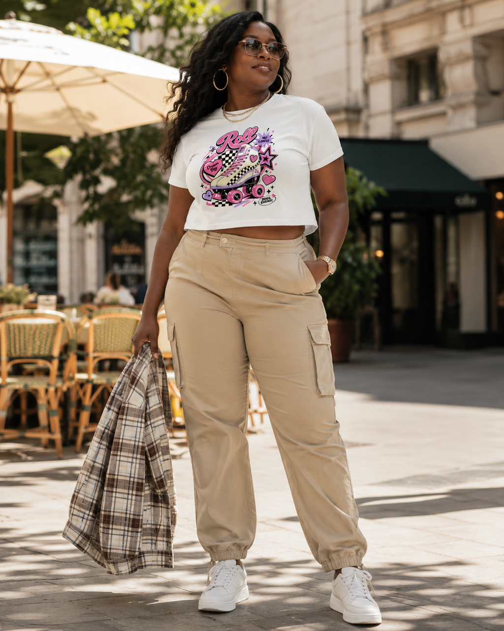 Crop Top Femme “Roll No Limits” – Roller Rétro Années 2000
