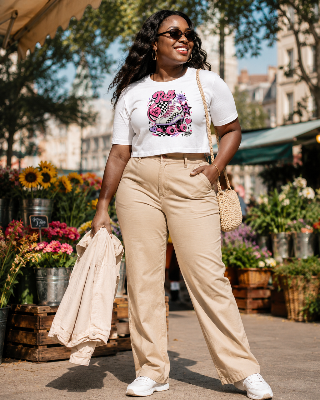 Crop Top Femme “Roll No Limits” – Roller Rétro Années 2000