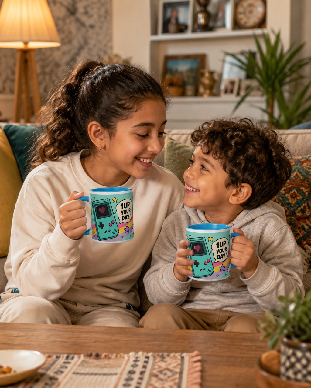 Mug rétro gaming “1UP Your Day” – Tasse colorée pour petits et grands